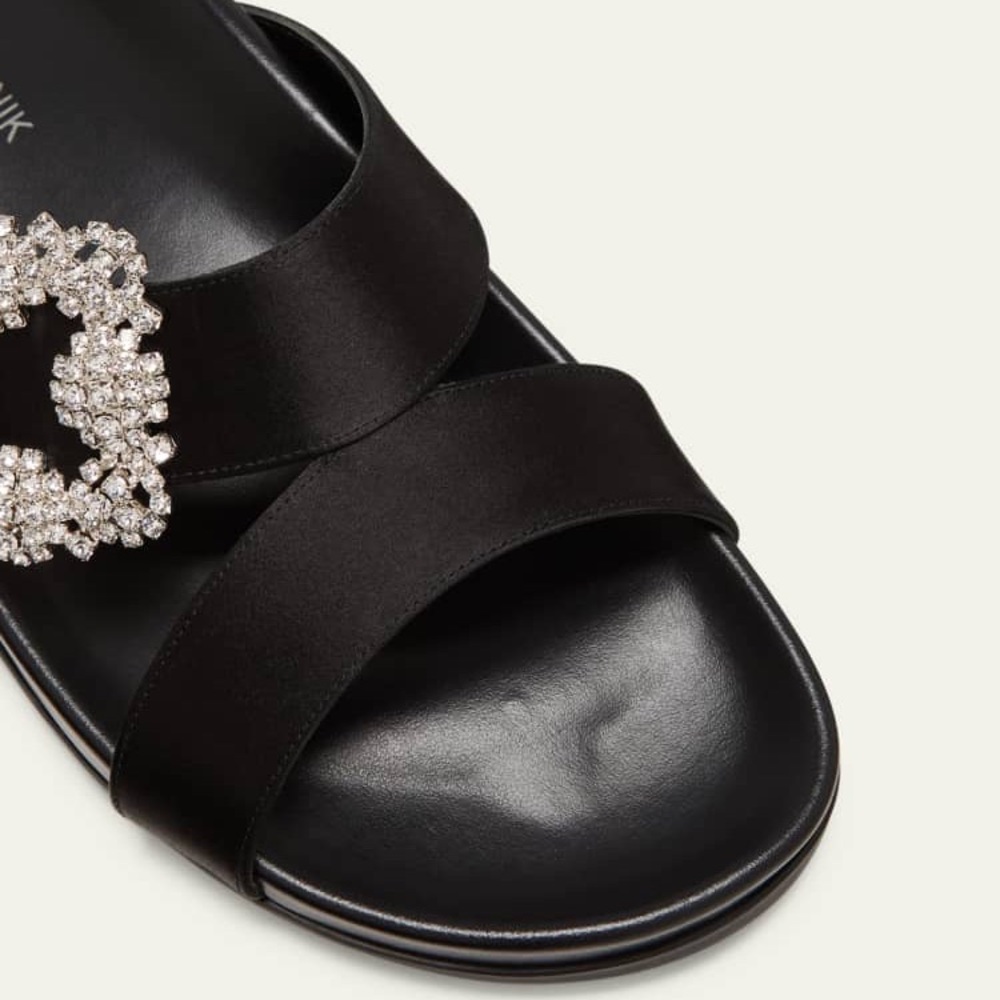 New MANOLO BLAHNIK Chilanghi Crystal Buckle Slide Sandals $1,095 37 - Picture 3 of 13
